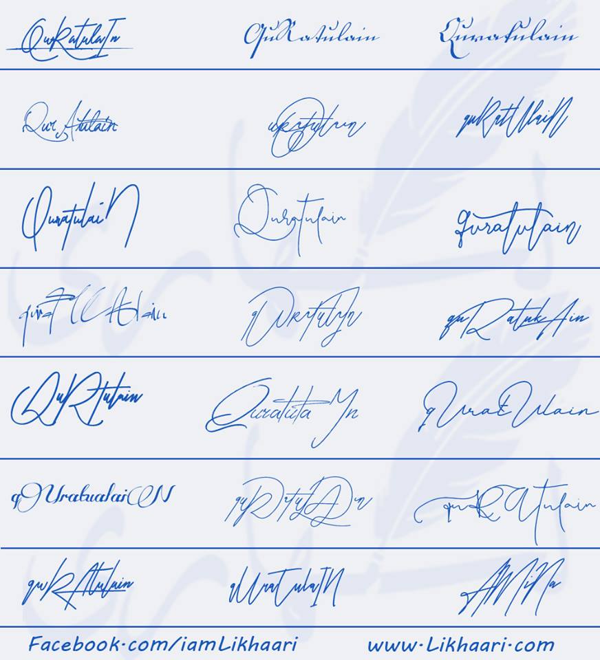 Signatures for Qurat ul Ain