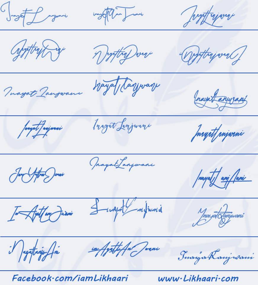 Signatures for Inayat Lanjwani