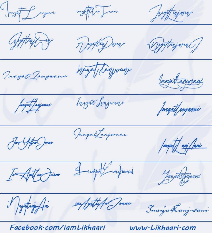 Signatures for Inayat Lanjwani