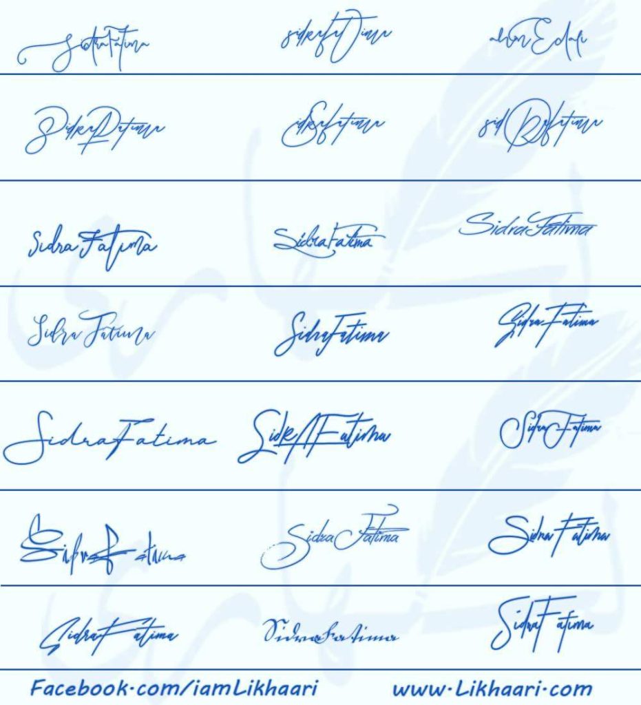 Signatures for Sidra Fatima