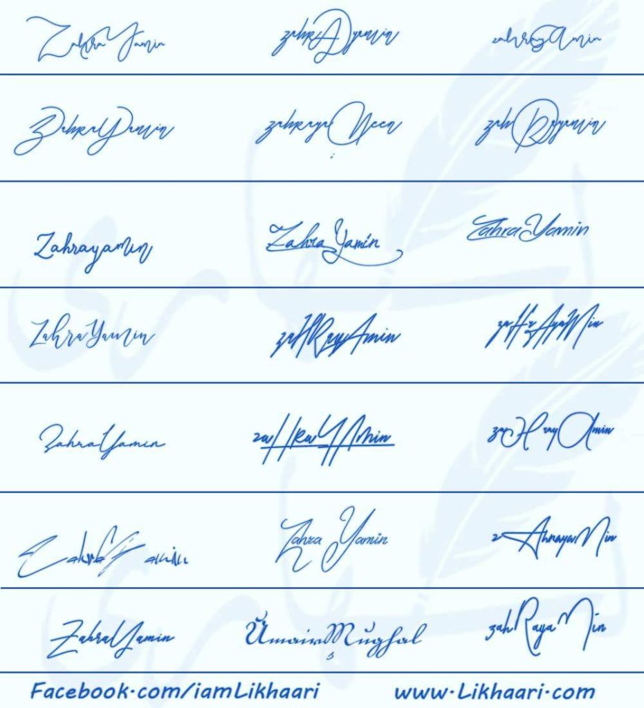 Signatures for Zahra Yamin