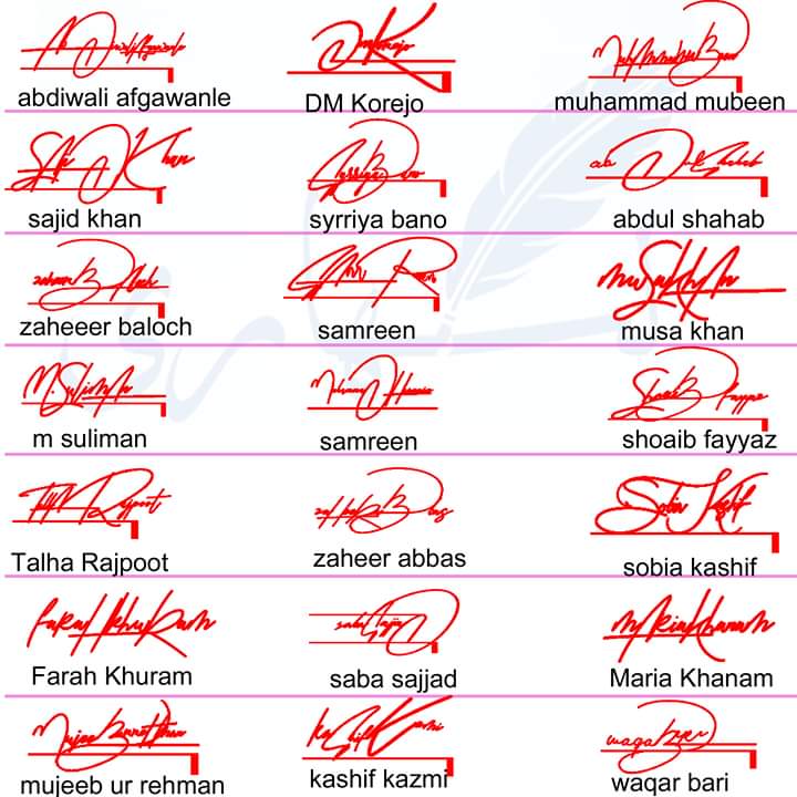 Handwritten Different Name Signature Collection 2019