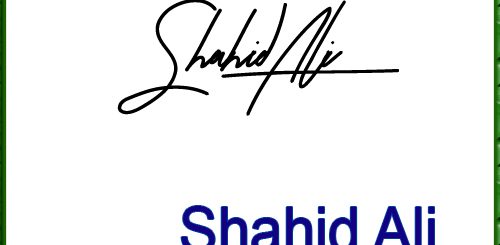 Shahid Ali Hand Written Signature